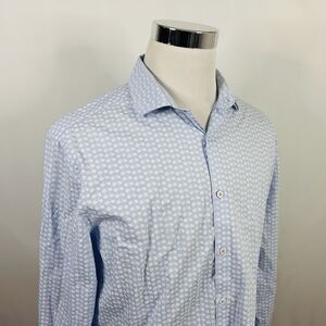 Original Penguin 16 32/33 Heritage Slim Fit Dress Shirt Bicycle Print Blue White